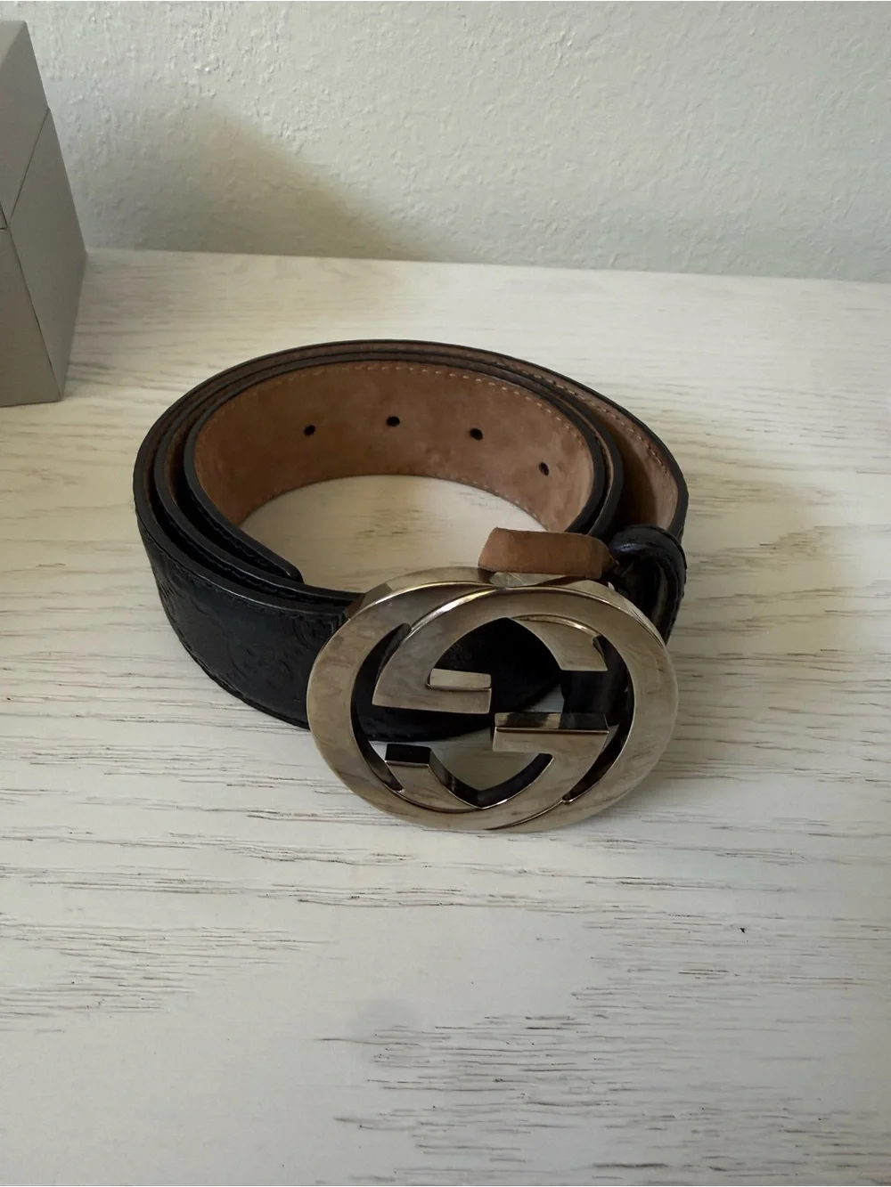 Gucci Black Leather Men's Belt with Silver Double G Buckle